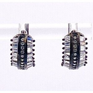 JTV Black Rhodium Sterling Silver Cubic Zirconia Hoop Earrings Y2K Huggie Hoops